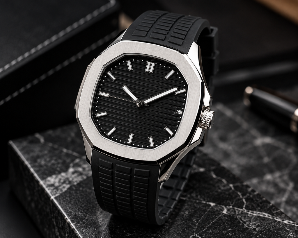 Kronavian Apex Noir™ — Textured Rubber Sport Watch