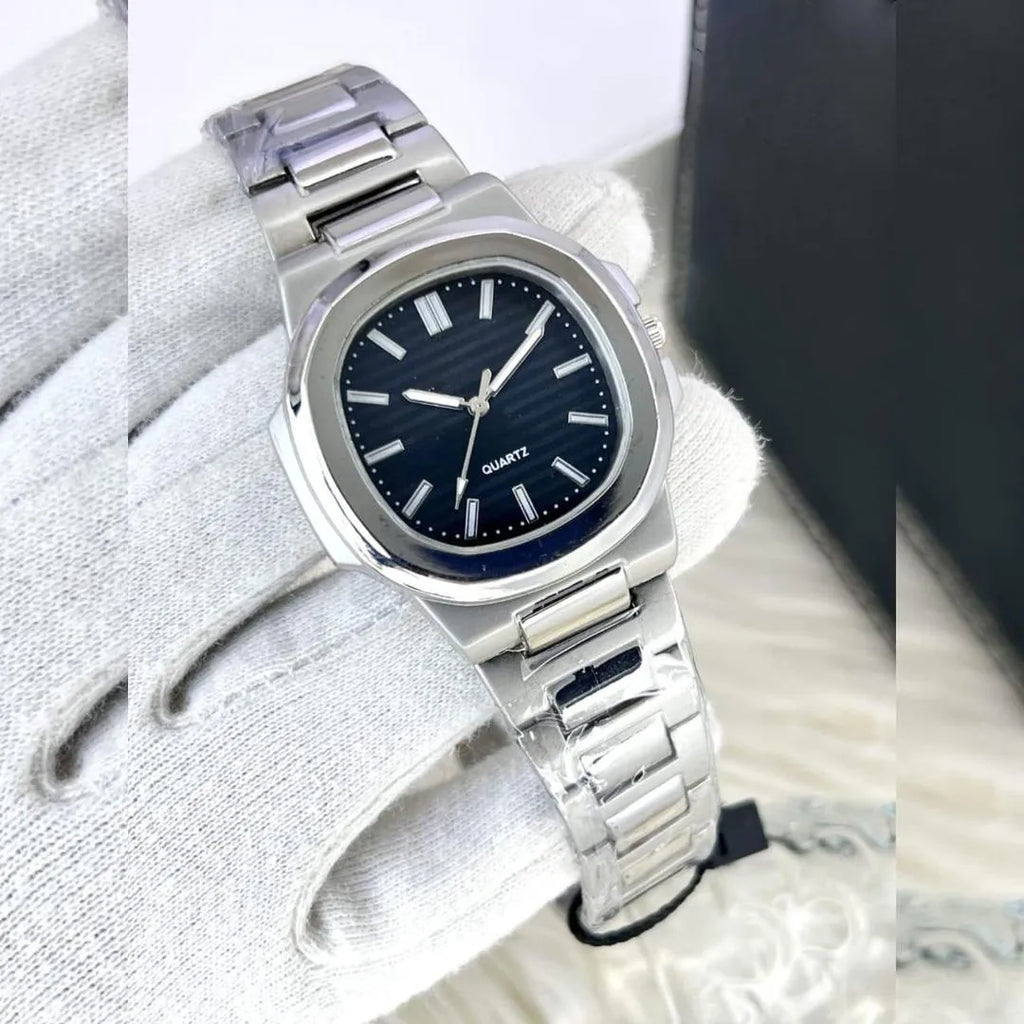Kronavian Elysian Square™ — Black Dial Stainless Steel Watch