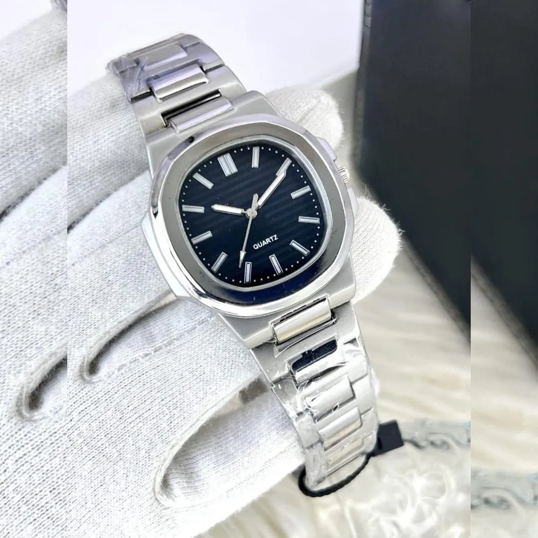 Kronavian Elysian Square™ — Black Dial Stainless Steel Watch