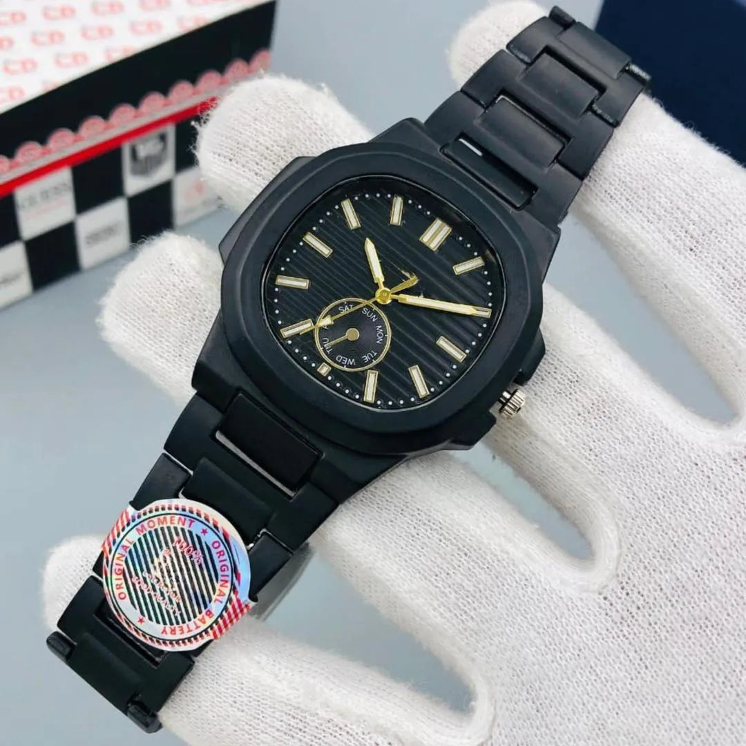 Kronavian Elysian Square™ — Black Dial Stainless Steel Watch