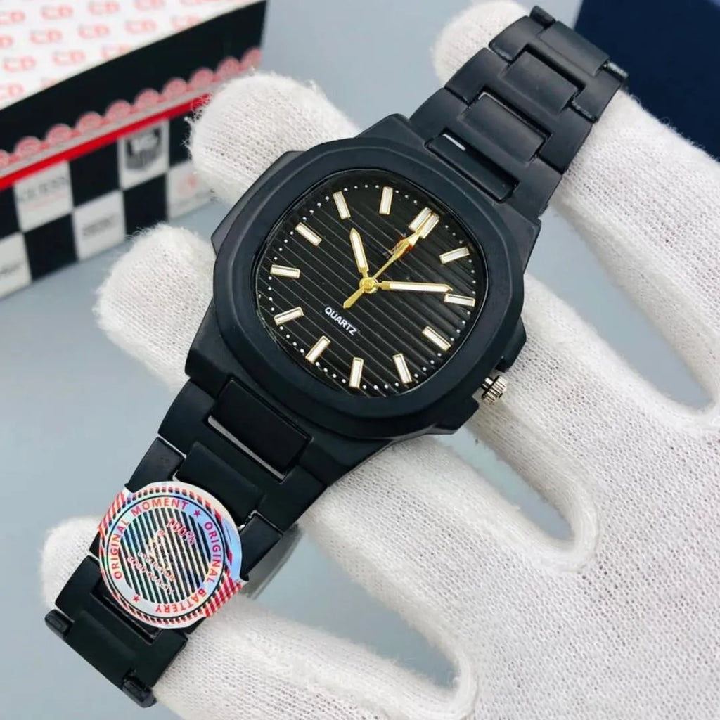 Kronavian Elysian Square™ — Black Dial Stainless Steel Watch