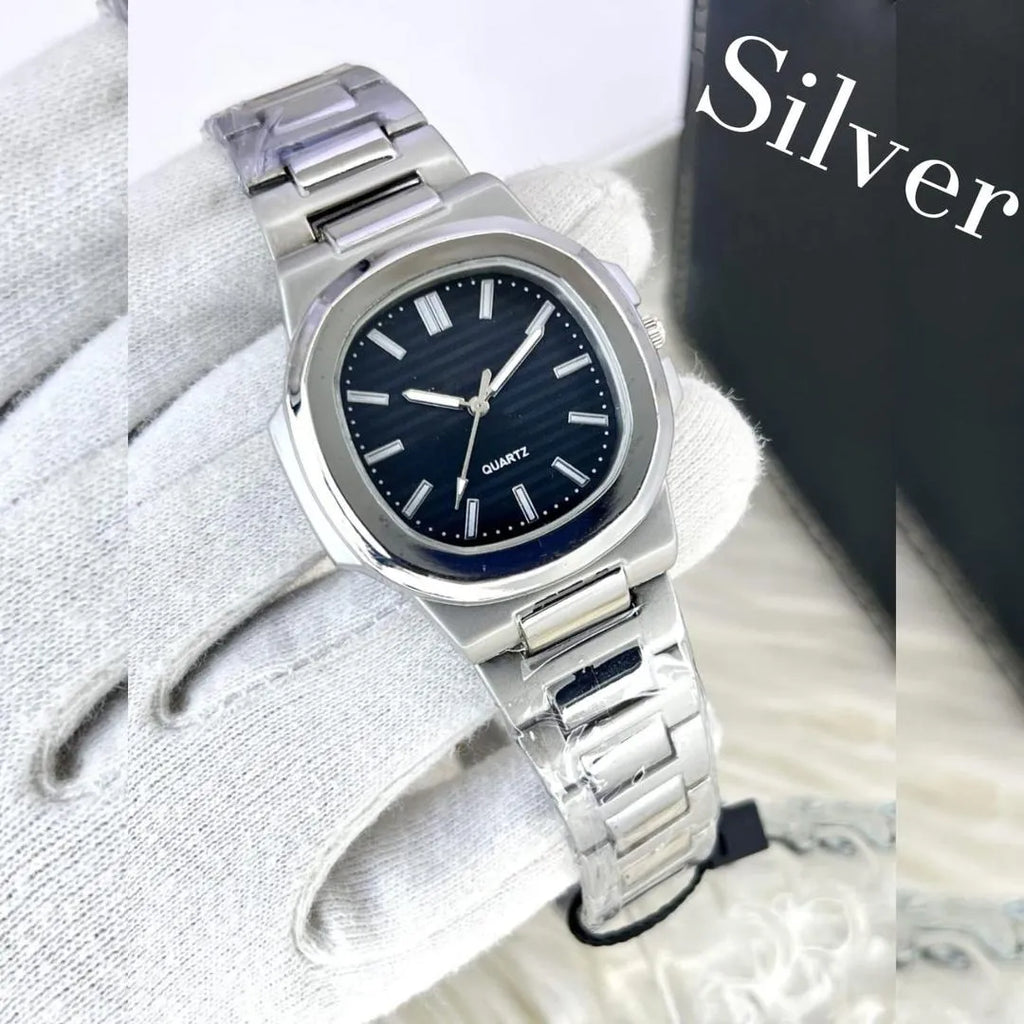 Kronavian Elysian Square™ — Black Dial Stainless Steel Watch