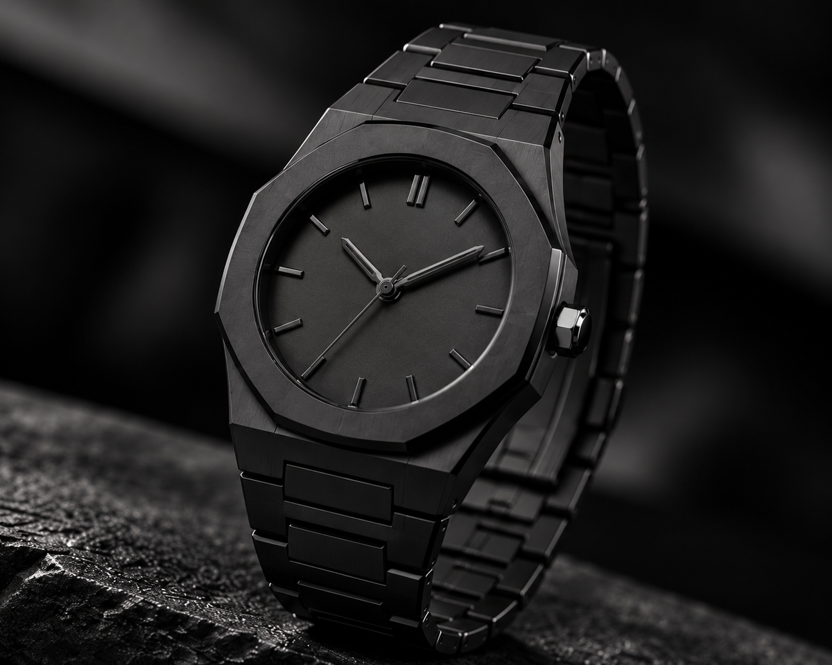 Kronavian Obsidian Arabic™ — Black Carbon Fiber Watch